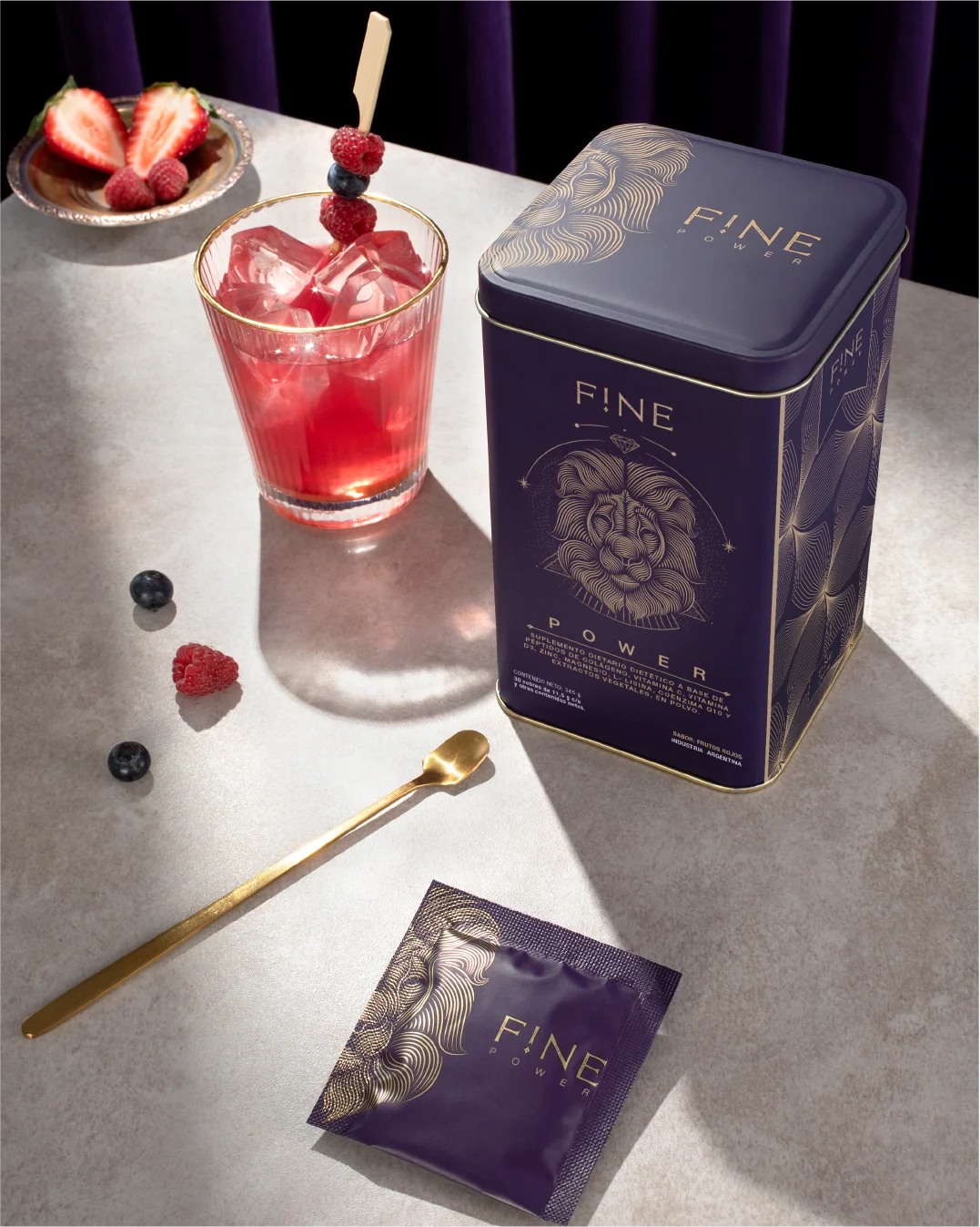 Producto F!NE POWER en un fondo creativo