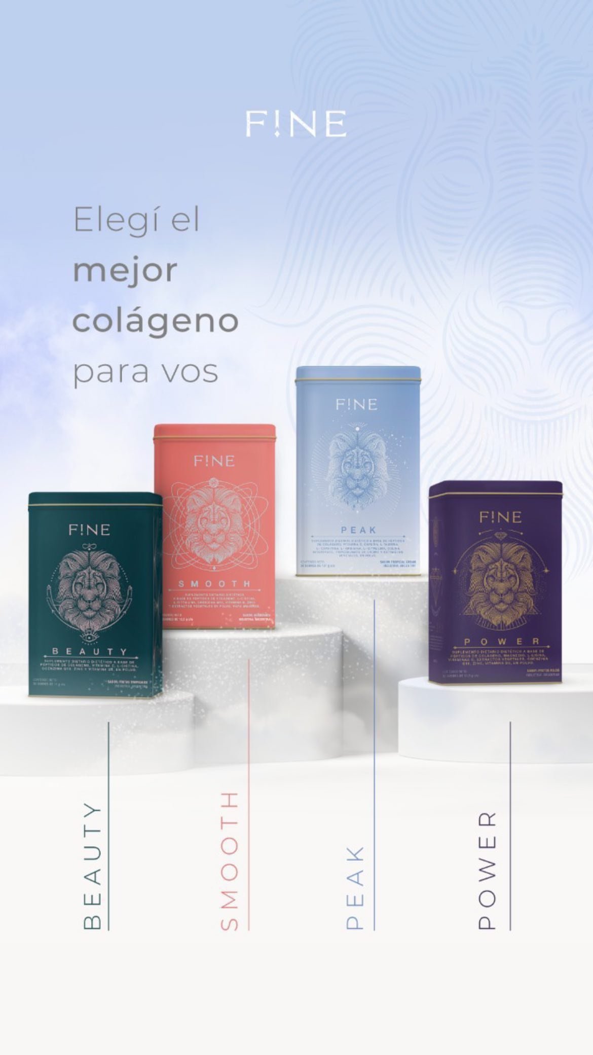Muestra de los diferentes productos de colágeno F!NE